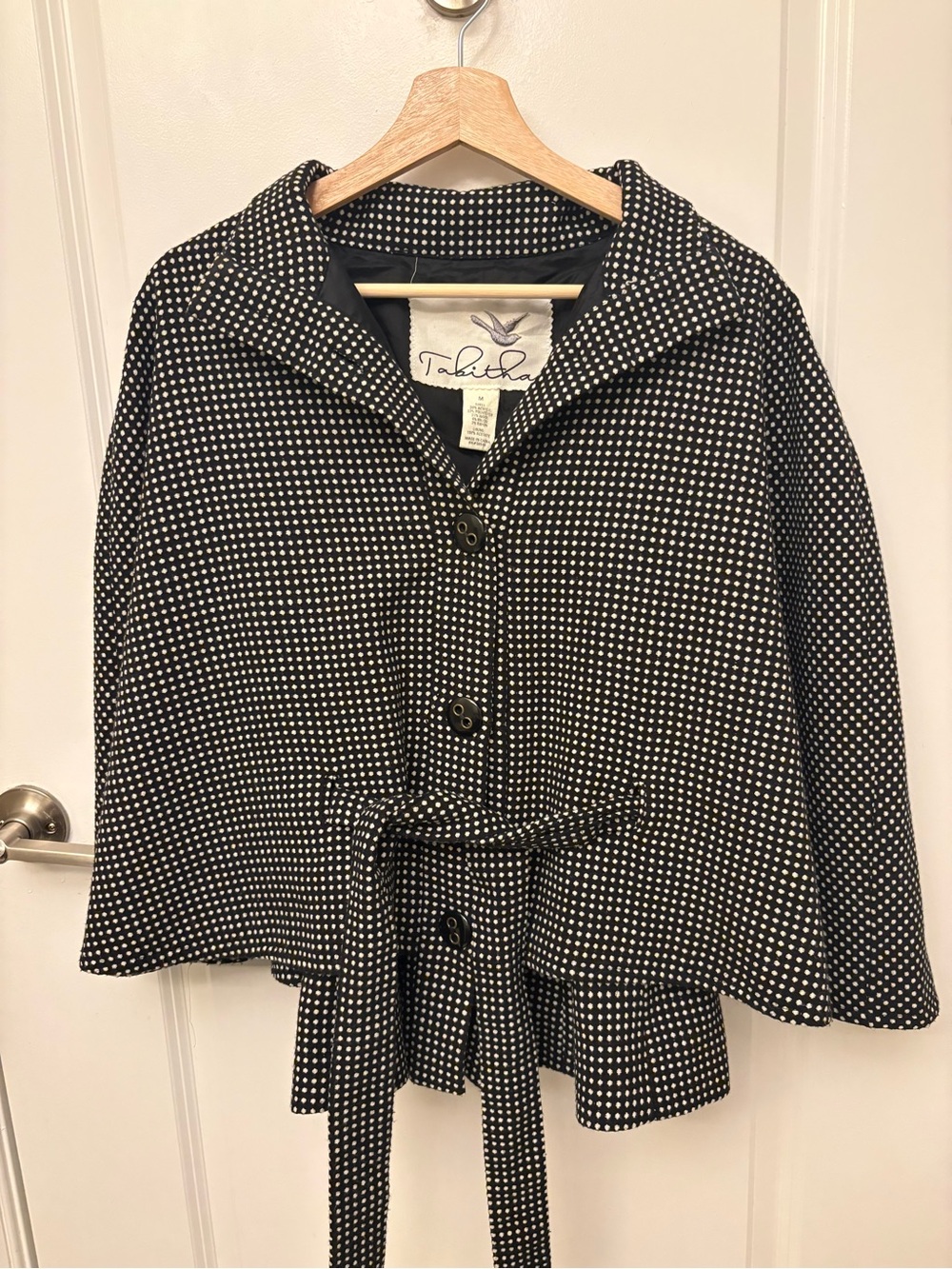 Tabitha Anthropologie Belted Polka Dot Cape Jacket Size M